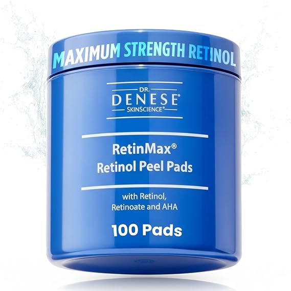Dr. Denese SkinScience RetinMax PM Retinol Peel Pads (100 Count) with Retinoate, Glycolic Acid & Vitamin C Overnight Resurfacing for Smoother Texture, Refined Pores, Brighter & Youthful-Looking Skin