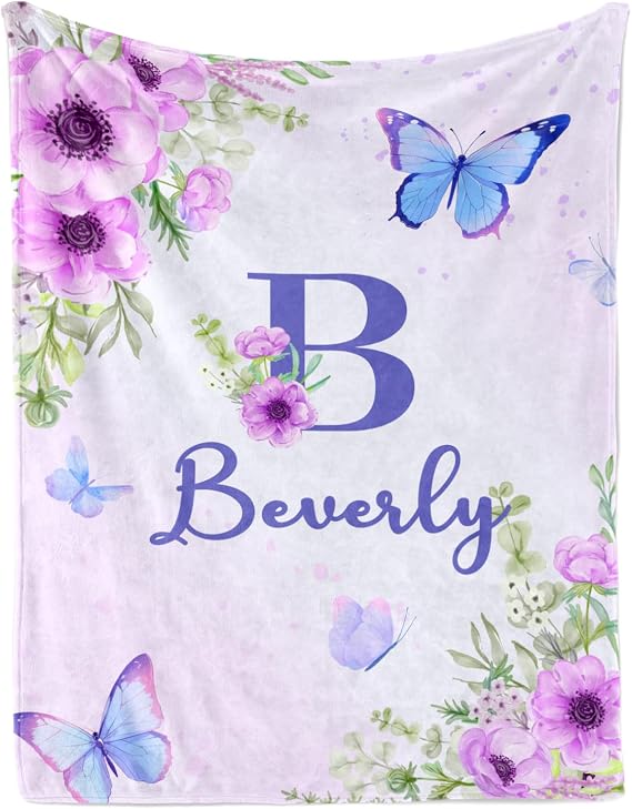 Personalized Baby Blanket, Custom Name Blanket for Kids Babies Adults, Custom Butterfly Blankets for Girls Boys Newborn New Mom, Unique Baby Gifts for Birthday Christmas Memorial Day