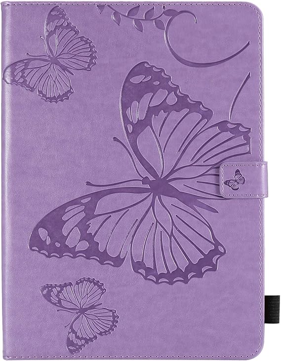 Folio Case for iPad Air 11-inch M4 M3 M2/Air 10.9", iPad Pro 11" 4th/3rd/2nd Gen, Techcircle Butterfly Embossed Folding Stand Magnetic Smart Cover with Card Slots Wallet Case, Lavender