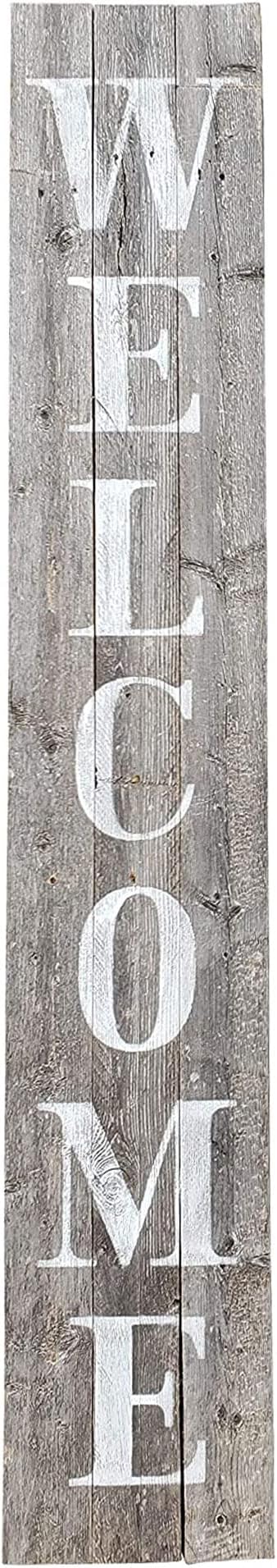 Rockin' Wood Indoor Outdoor Welcome Sign 5 Foot Vertical Rustic Reclaimed Wood Farm House Style for Front Door or Porch, Grey with White Lettering