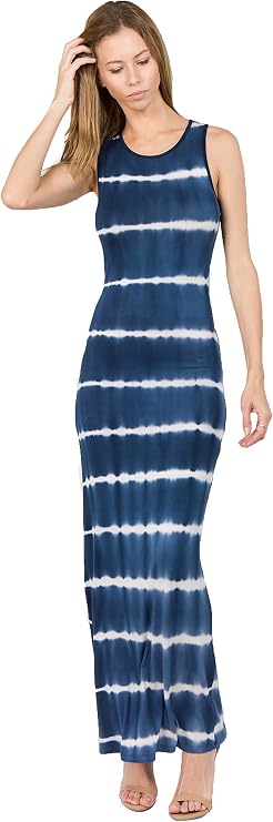 YELETE Women's Sleeveless Scoop Neck Knit Tie Dye Maxi Dress Sommer Loose Casual Dresses