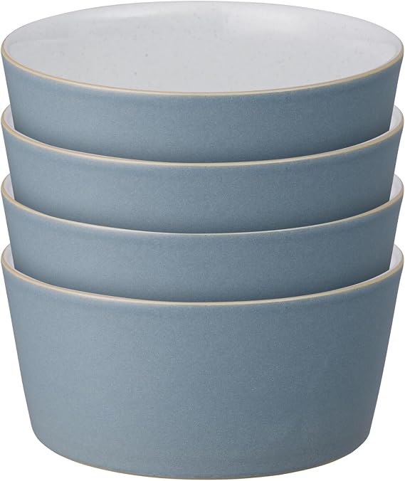 Denby - Impression Blue Straight Rice Bowls Set of 4 - Dishwasher Microwave Safe Modern Crockery - Ceramic Stoneware Tableware