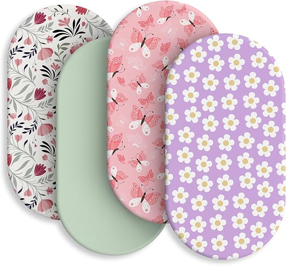 Baby Bassinet Sheets for Baby Boy Girls,4-Pack Fitted Bassinet Sheets Set Compatible with Halo Bassinest Swivel Sleeper,Baby Delight,Angelbliss,32"X16" (Plant World)
