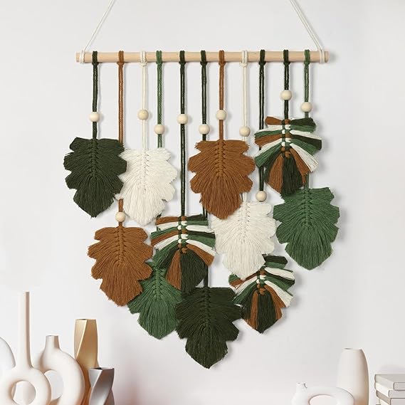 Macrame Wall Hanging Boho Home Decor Bohemian Leaves Woven Yarn Tapestry