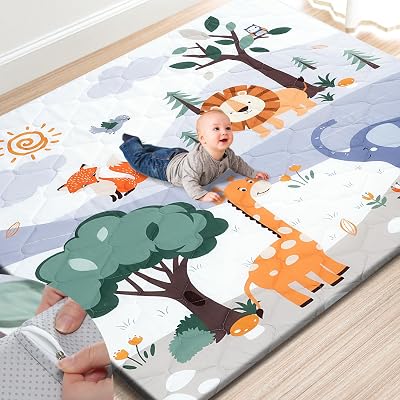 Premium Foam Baby Play Mat 71 x 59 Removable & Machine Washable Cover, Extra Thick Padding Playpen Mat, Non-Slip Crawling Mat, Easy to Clean for Infants, Toddlers & Babies