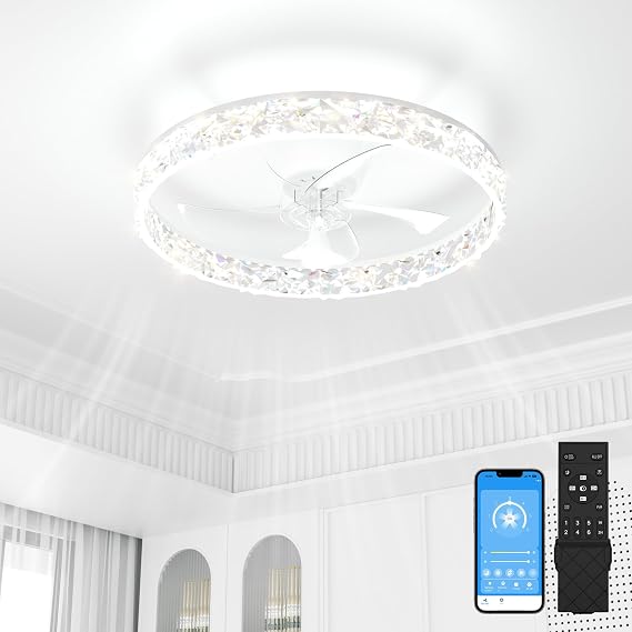 White Ceiling Fan with Light with Remote, 50cm Ceiling Fan Light [Energy Class C]