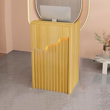 Reception Desk Counter Table - L-Shaped Cashier Front Desk, Wooden Design with Open Shelves & Drawers, Modern Retail Counter for Supermarkets, Convenience Stores & Hotels