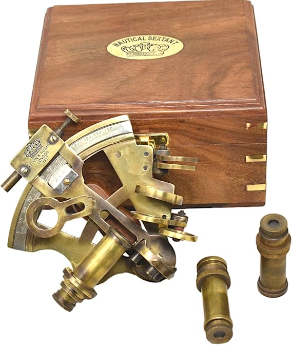 Vintage Style Sextant Brass Nautical Antique Instrument Ship/Celestial & Nautical with Two Extra Sighting Telescope Ship History Navigational Instrument Sextant