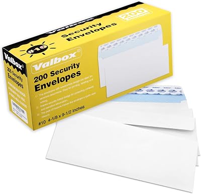 ValBox #10 Security Envelopes Self Seal, No. 10 Windowless Security Tint Pattern, Secure Mailing Envelopes, 4-18x9-12 Inches, 24 LB White Business Envelopes, 200 Count