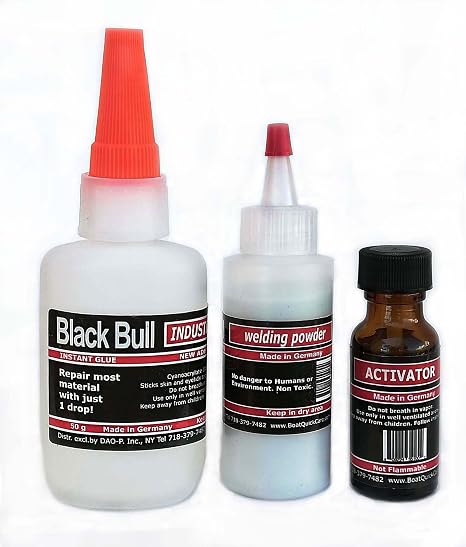 Multipurpose Black Bull German Glue Industrial Kit 3 | Super-Fast, Strong Bonding, Weatherproof and High Grade Adhesive Glue Kit 3 Including Glue 50g + Welding Powder 60g + Activator 15g | Pack of 3