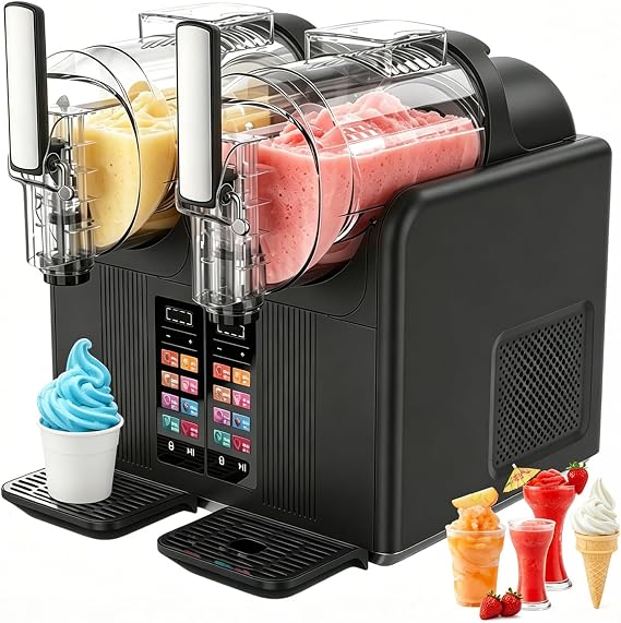 2-in-1 Slush Machine & Soft Serve Ice Cream Maker, with 7 Presets and LED Display, 140oz Large, Auto-Clean, for Margaritas, Frappes, Smoothies Black