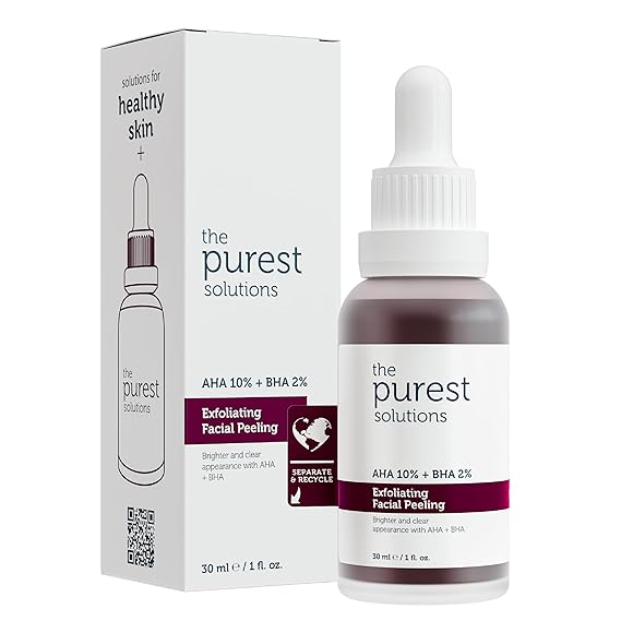 The Purest Solutions Exfoliating Facial Peeling (AHA 10% + BHA 2%) - Renew & Rejuvenate Your Skin with Tasmanian Pepper Extract & Hyaluronic Acid Solution - Vegan | Cruelty Free (1 fl. oz)