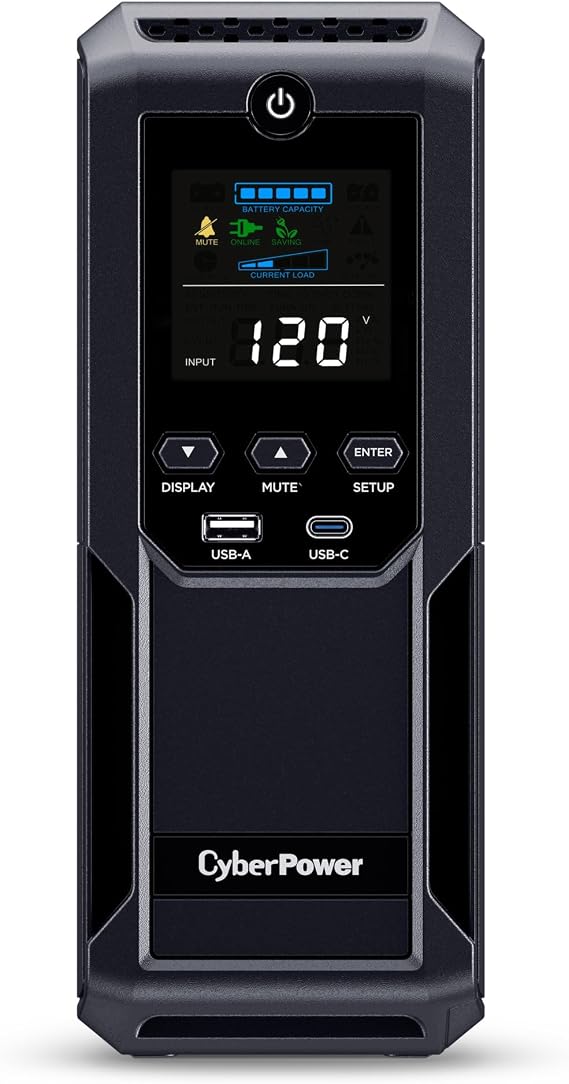 CyberPower CP1500AVRLCD3 Intelligent LCD UPS Battery Backup | 1500VA/900W, 12 Outlets, 2 USB Ports, AVR, Mini Tower, UL Certified