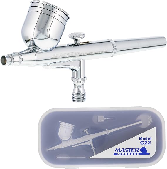 Master Airbrush G22 Multi-Purpose Dual-Action Gravity Feed Airbrush Gun Set for Model Painting, Graphics, Cake & Fine Art - Air Brush Gun Kit with a 0.3mm Tip and 1/3 oz. Fluid Cup, Art Hobby Crafts