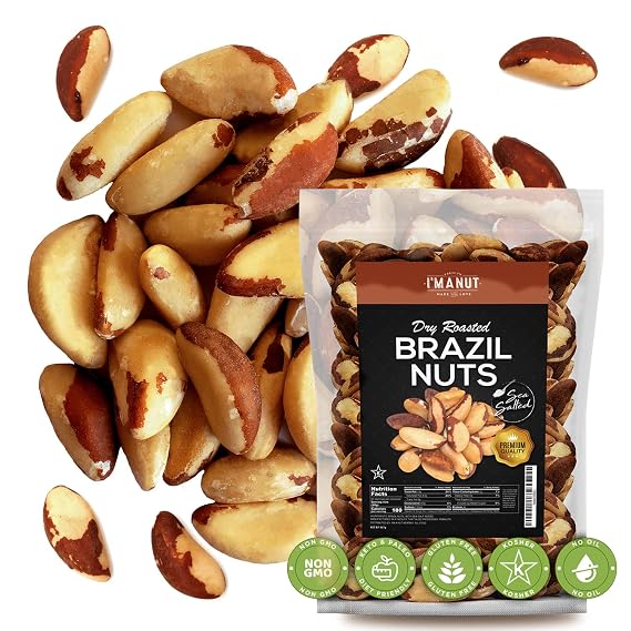 Premium Wild Harvested Dry Roasted Brazil Nuts with Sea Salt, 0.50 lb (8 oz) High Selenium, Batch Tested Peanut & Gluten Free, Non-GMO, Kosher, Resealable Bag