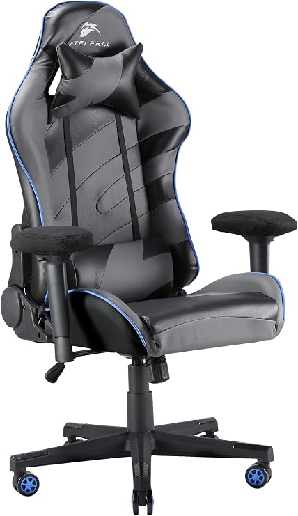 Ventris Gaming Chair - PU Leather, Fabric, Extra Wide Options - Office or Computer Chair - Tilting & Ergonomic Adjustable Swivel Game Chair w/ 4D Covered Armrests, Headrest & Lumbar Support