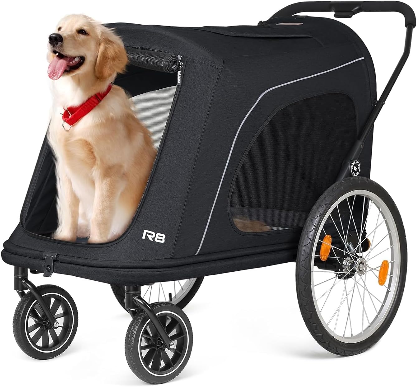 Beberoad Pets R8 Pro Extra Large Foldable Pet Stroller, Dog Stroller & Pet Trailer for Large Dogs Under 100 lbs, Unmovable, Disabled & Pregnant Dogs - Conveniently Carriable by Bike and Car, Black