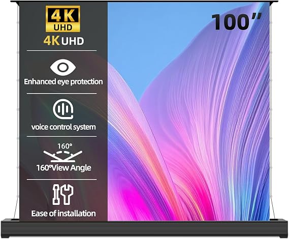100" ALR Motorized Floor Rising Projector Screen for Long/Standard Throw Projector,Movie Screen for Home Theater,Motorized Projector Screen 4K/8K Ultra HD, Active 3D