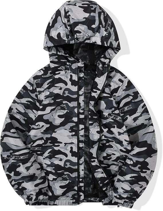 JOYSON Kid Boys Rain Jackets Lightweight Water-resistant Windbreaker Breathable Outerwear Raincoat with Hood