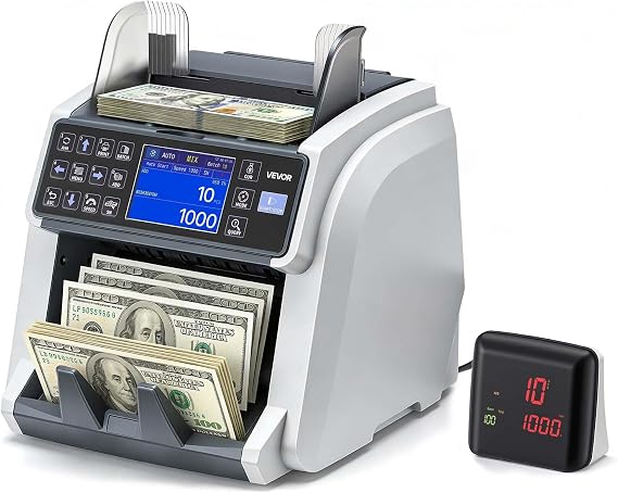 VEVOR Mixed Denomination Money Counter Machine, Multi-Currency Support, Bill Counter with CIS/UV/MG/IR/DD/DBL/HLF/CHN Counterfeit Detection, Money Counting Machine with External Display
