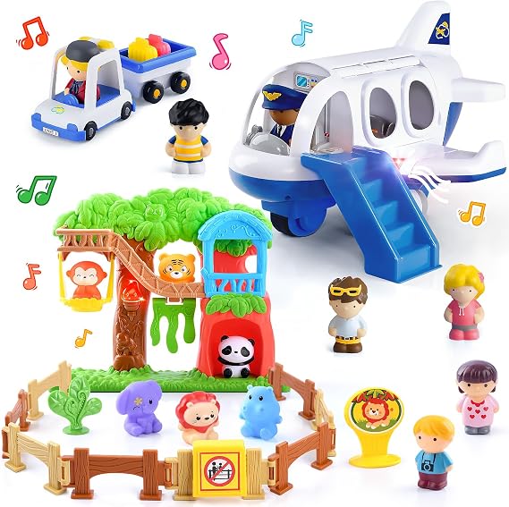PLAY Airplane Toy Safari Animals Figures Toys Playset for Kids, Toddler Airplane Toys Travel Plane Toys for Kids 2+ Years Old with Lights & Sounds for Boys Girls Gifts Birthday
