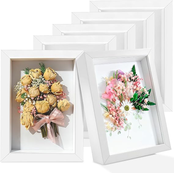 6 Pack 4 x 6 Inches Shadow Box Frame, Bulk Picture Frame Case | Small Wood Memory Display Case Boxes for Photos, Dried Flowers, DIY Craft, White