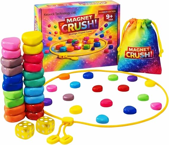 Magnet Crush Magnetic Strategy Board Game (Rainbow) for Kids & Adults, Fun Tabletop Magnet Placement Game, STEM Educational Toy, Family Party Game, Travel Game, Gift for Ages 9+