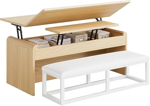 Coffee Table with Bench, 40 Inches