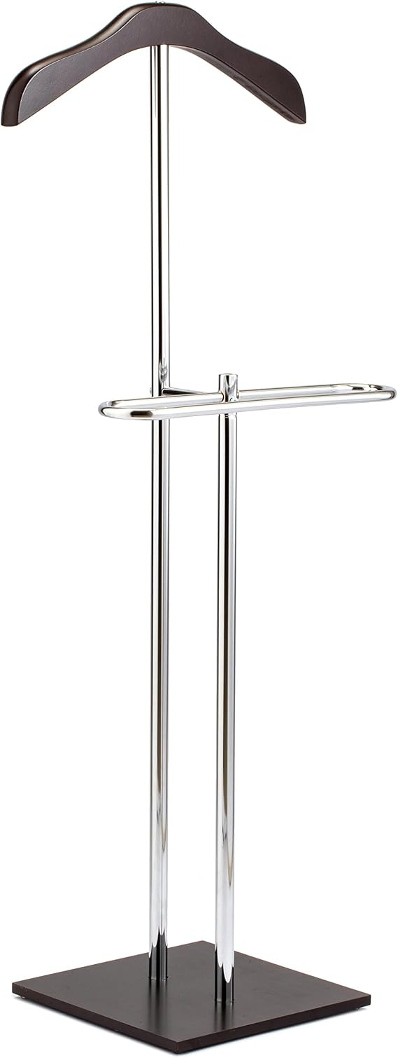MyGift Brown Wood Metal Valet Suit Stand Garment Organizer Rack