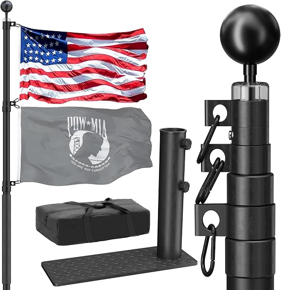 20FT RV Telescoping Flag Pole Kit, Heavy Duty 14-Gauge Aluminum Flagpole with Tire Mount Base, Portable Flag Kit for Camping, Tailgating, Trailer, and Outdoor Use
