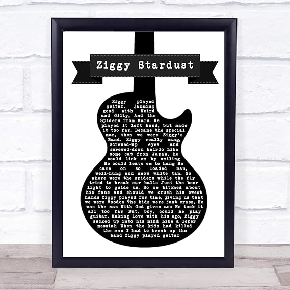 Ziggy Stardust Black & White Guitar Song Lyric Print