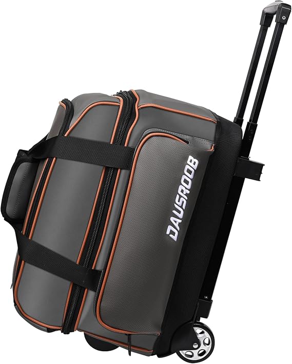 2 Ball Bowling Bag with Wheel,900D Oxford Waterproof PU,Dual Roller Bowling Bag with Sturdy Frame,Large Shoe Compartment Fits Up to Mens 16,Rolling Bowling Tote, Handle Extends to 39.5"