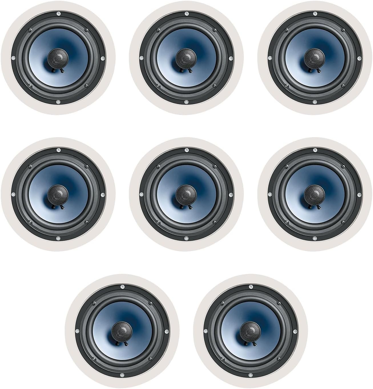 Polk Audio RC60i 2-Way Premium In-Ceiling 6.5 Round Speakers, Dual Pairs 8 Total for Damp and Humid IndoorOutdoor Placement - White, Paintable Grille