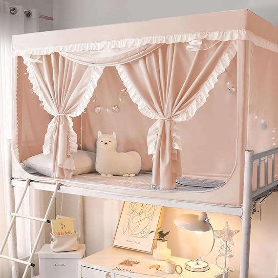 Bunk Bed Tents for Top Bunk Twin Size,Princess Style lace Dream Tents Breathable, Sleep Privacy Bed Spread Blackout Curtains for Junior Loft Bed College Students Dorm(Mosquito Net + Bracket)