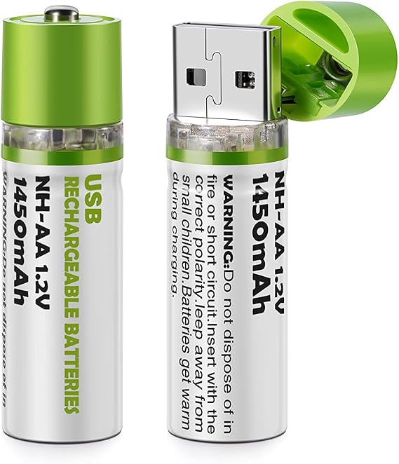 BUFFER® USB Şarjlı 1450mAh AA 1.2V Lityum Kalem Pil – 2’li Set, Tekrar Şarj Edilebilir Uzun Ömürlü Dönüştürülebilir Batarya