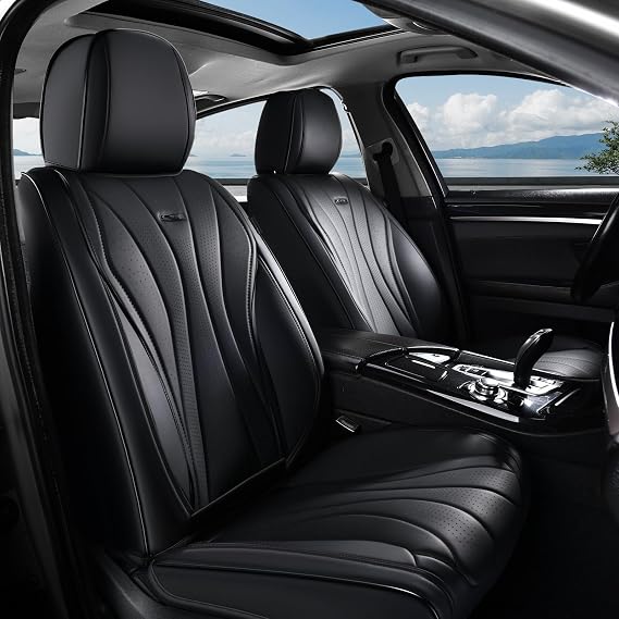 Coverado Front Seat Covers, 2 PCS Leather Seat Cover, Black Seat Cover for Cars, Waterproof Car Seat Cover, Car Seat Protector, Driver Seat Covers Seat Cushion Universal Fit for Most Vehicles (Black)