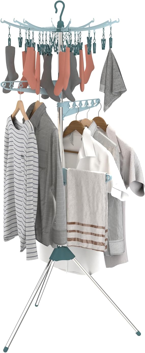 Hyfive Clothes Airer Drying Rack Hanging Peg Clip On Airer Laundry Rail Hanger Dryer Stand Compact Foldable