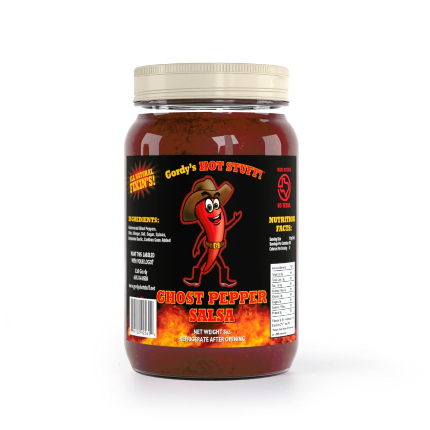 Gordys Hot Stuff! Ghost Pepper Salsa - Made in Texas with Fiery Ghost Peppers and Habanero Peppers - 8oz