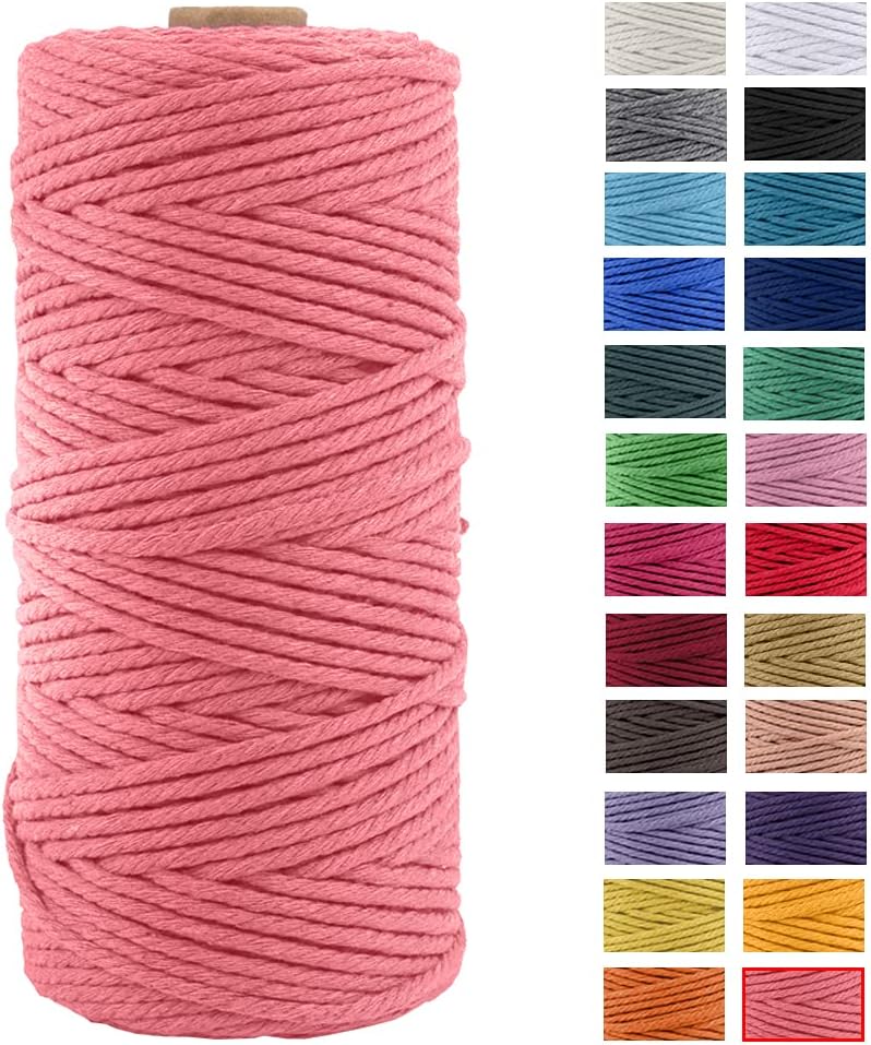 JeogYong Macrame Cord Thick Natural Cotton Cord Yarn Macrame Rope for Wall Hangings, Plant Hangers, DIY Crafts, Home Decorations, Gift Wrapping 3mm x 100m Watermelon pink