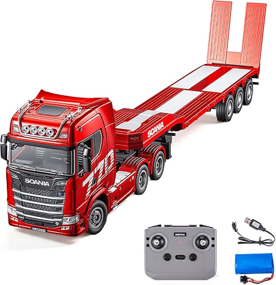 HUINA 1/24 RC Tractor Truck 770S 3Axle Semi Flatbed Trailer Light Sound RTR | Manual Support Legs Tail Board