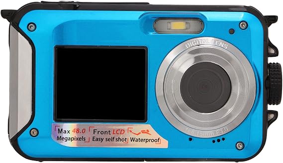 Dpofirs Underwater Camera, 10ft Camera, Full HD 2.7K 48MP, 16X Digital Zoom, Underwater Digital Camera with Selfie Dual Screen, DV Digital Camera for Snorkeling (Blue)