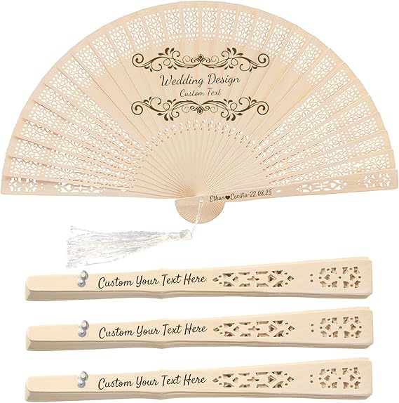 30 PCS Personalized Folding Fans Handheld Wooden Hand Fan Custom Wedding Fans with Organza Bags Wedding Favors for Guests (30 PCS)