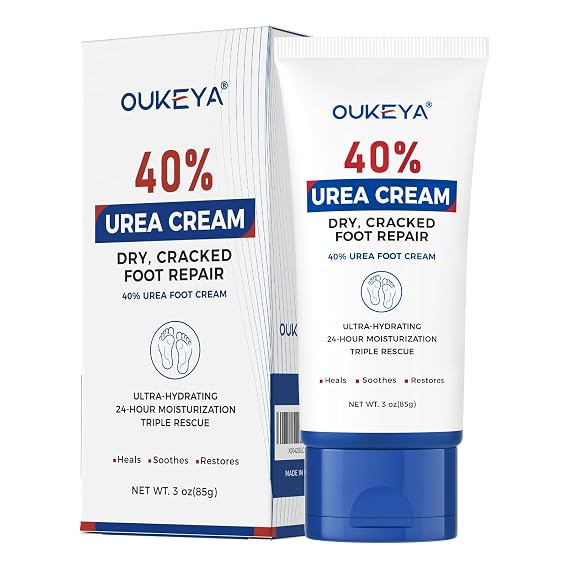 OUKEYA Urea Cream 40%, Foot & Hand Lotion for Dry Cracked Rough Skin | 40 Urea, Moisturizing, Exfoliating, Softening, Feet, Heels, Elbows Knees, Non-Greasy, Fast-Absorbing, 3 Oz Tube