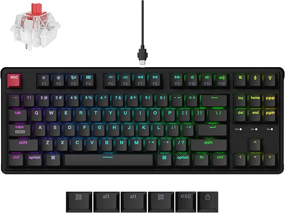 Keychron C3 Pro QMK/VIA Custom Mechanical Keyboard, 8000 Polling Rate Hot Swappable Programmable 87 Keys Compact TKL Layout Gasket Mount, RGB Backlight Wired Gaming Keyboard with Super Red Switches