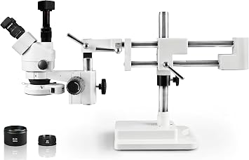 VS-5FZ-IFR07-5N Professional Simul-Focal Trinocular Stereo Zoom Microscope + 5.0MP Digital Camera & Software, Double-Arm Boom Stand, 3.5X90x, 0.5X & 2X Barlow Lens