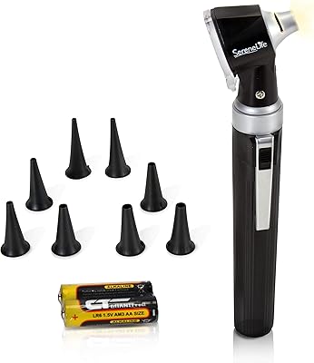 SereneLife Compact Otoscope Ear Checker - Fiber Optic Digital Bright LED Ear Light Design Battery Operated & 3X Magnification - Washable Speculum Tip for Pediatric Adult & Veterinary - SLOTOSPE008.5