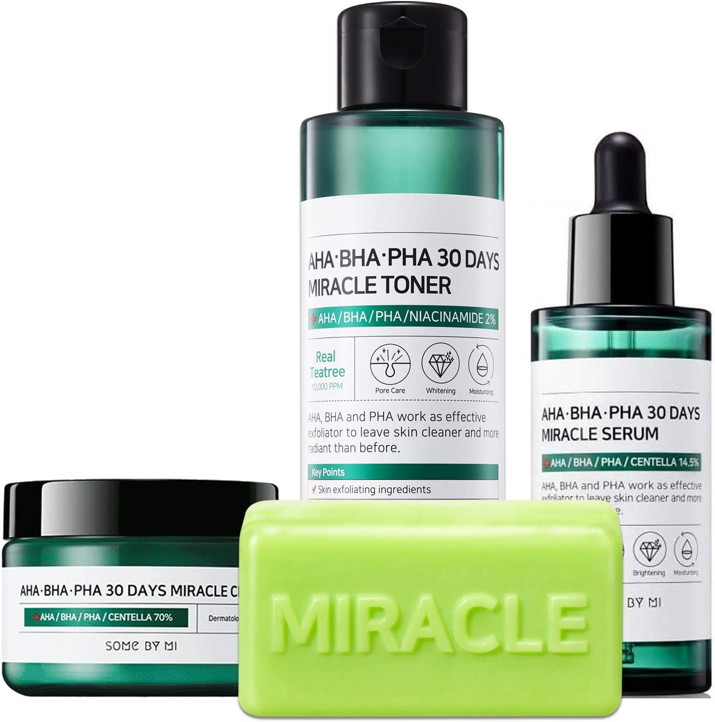 Somebymi AHA BHA PHA Miracle Series Full Set 4 Pcs Soap, None, Serum, Cream Anti-acne Exfoliation Hydration Brightening, Skin Barrier &amp; Recovery, Soothing with Tree Tea [Parallel Import] [?????]
