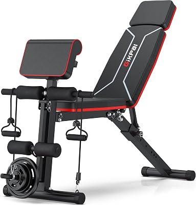 Adjustable Weight Bench - GIKPAL Foldable Workout Bench for Home Gym, Incline Decline Flat Bench Press for Full Body Strength Training wExtended Headrest and Leg Extension