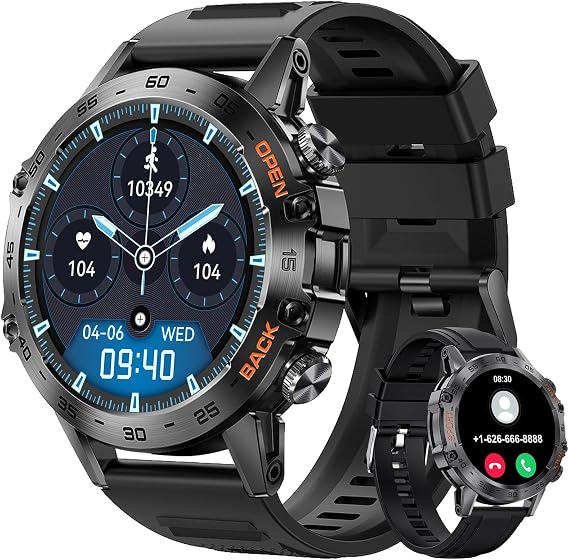 Military Smart Watch for Men(Answer/Dial Calls),100 Sports Modes, 5ATM Waterproof,1.39''HD Touchscreen Fitness Watch,with Blood Pressure/Heart Rate/SpO2 for Android/iOS Smart Watch Black Silicone