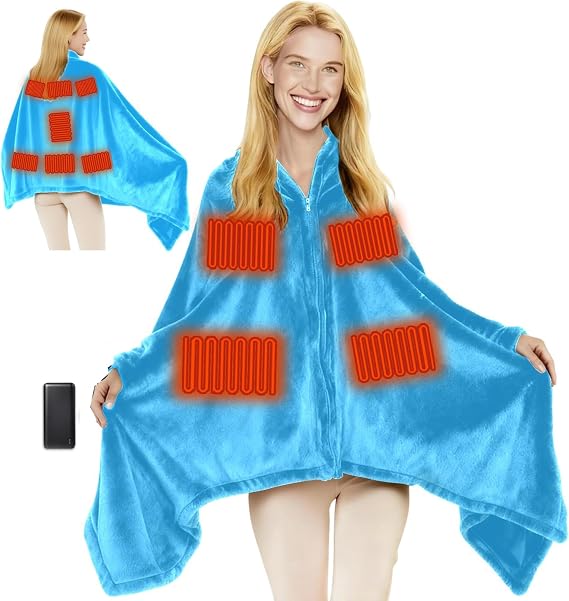 Portable Heated Blanket Battery Operated Cordless Heated Shawl for Women Men with Battery & 11 Heating Zones